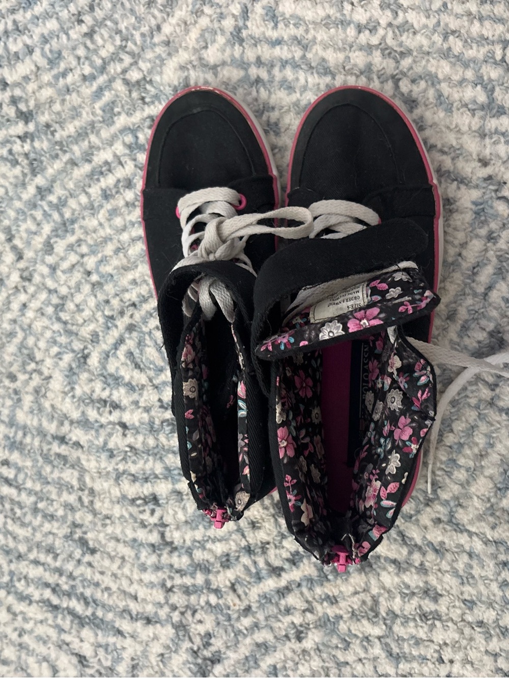 Black Floral High-Top Sneakers with Pink Trim (Ralph Lauren Polo)